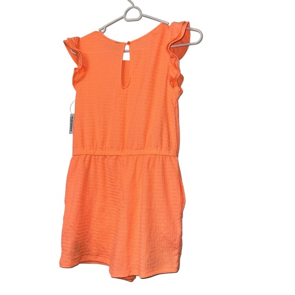 Old navy girls neon Orange Ruffle stretchy Sleeve Romper Sz XL 14-16 NWT - Picture 2 of 3
